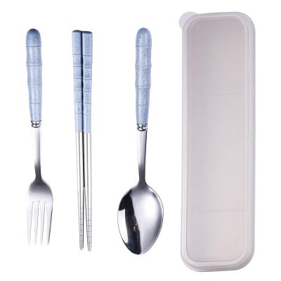 China Sustainable Wholesale Japanese Style Students Portable 3 Piece Flatware Stainless Steel Fork Spoon Chopsticks Tableware Set for sale