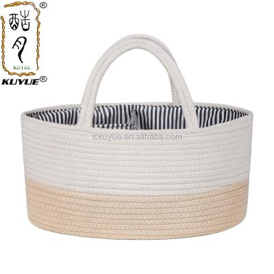 China KUYUE Gray Color Removable Insert Baby Nursery Storage Bin Cotton Rope Diaper Caddy Viable White Folding Organizer For Diapers for sale