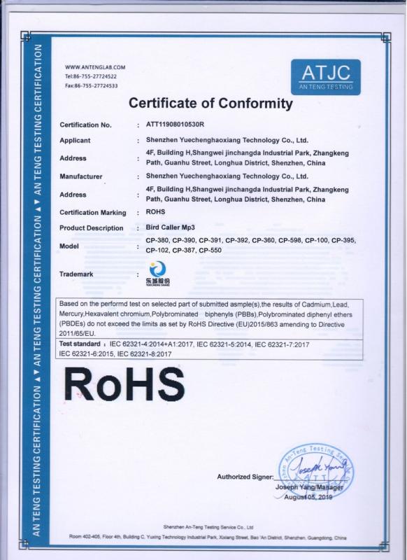 RoHS - Shenzhen Yuechenghaoxiang Technology Co., Ltd.