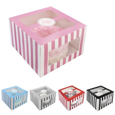 China Disposable Custom Logo Printed Party Wedding Birthday Dessert Cake Packaging Boxes Pink With Window Cajas Para Pastel Pastry Cardboard Box for sale