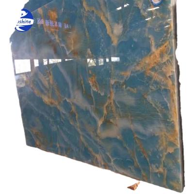 China Contemporary Precious Polished Stone Slab Price Of Wall And Flooring Blue Onyx for sale