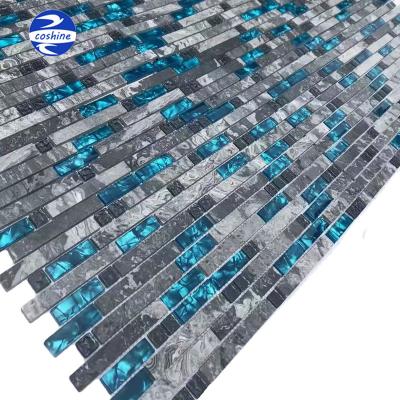 China Parquet Types Glass Mosaic Black Blue Marble Slabs Kitchen Backsplash Mosaic for sale