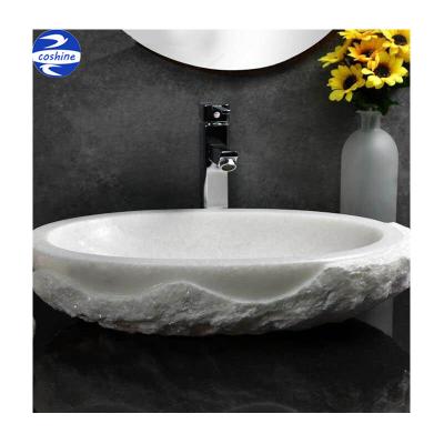 China Full Body Modern Natural Stone Carving Bathroom White Marble Sink for sale