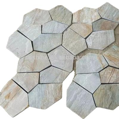 China Easy To Fix And Cleaned Meshed Backed Irregular Flagstone Interior Floor Tiles , Slate Pavement for sale