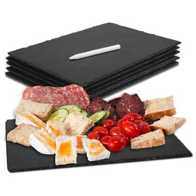 China Natural Dinner Plate Rectangle Dinner Plate Steak Natural Slate Hotel Slate Cheese Board Western Black Slate Dish for sale