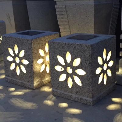 China Contemporary Antique Style Hand Carved Outdoor Granite Solar Lanterns for sale