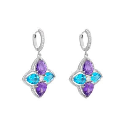 China KRKC Jewelry 5A Trendy Trendy White Gold Zircon Gemstone Drop Dangle Earrings For Women for sale