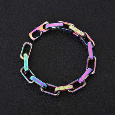 China KRKC New Fashion Big 10mm Design Stainless Steel Men's Colorful Rainbow Paper Clip Non-fading Bracelet for sale