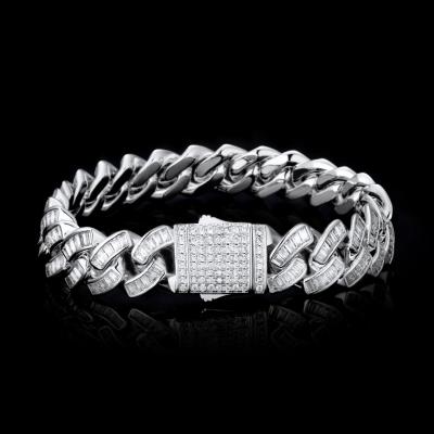 China KRKC 12mm White/14K Non-fading 5A CZ Gold Plated Baguette Iced Out Diamond Hip Hop Jewelry Cuban Link Bracelet for sale