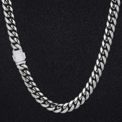 China KRKC&CO CZ Stone Buckle 18mm 18inch White Gold Stainless Steel Miami Cuban Link Non-fading Chain for sale