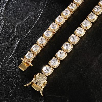 China KRKC New Arrival Fashion Non-fading Chains Iced Out Bling CZ Stone 18k Gold Plated Premium Huge Square Cubic Zirconia Tennis Necklace For Men for sale