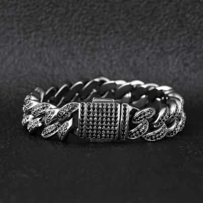 China KRKC&CO Non-fading 12mm Custom Jewelry Black CZ Diamond Iced Out Cuban 9 Inch Hip Hop Bracelet for sale