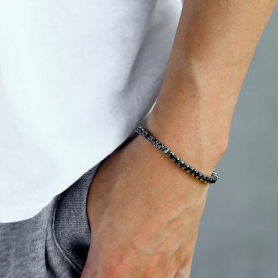 China Hip Hop KRKC&CO 4mm 7.5 Inch White Gold Plated Black AAAAA CZ Diamond Tennis Hip Hop Bracelet for sale