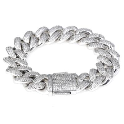 China Hiphop KRKC&CO Hip Hop Jewelry Mens Cuban Bracelet 12MM White Gold 7inch Iced Out Cuban Bracelet for sale