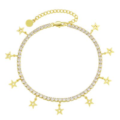 China KRKC Wholesale 3mm Long Sliver Color Keeping 18K Gold Plated Stainless Steel Tennis Anklet Bracelet Anklet Chain With Stars for sale