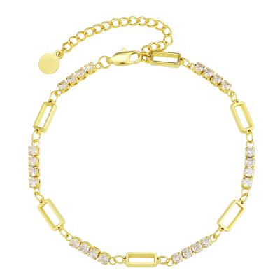 China KRKC Wholesale 3mm Long Keeping Sliver 14K Gold Color Plated Stainless Steel Tennis Anklet Bracelet Anklet Chain With Square Circle for sale