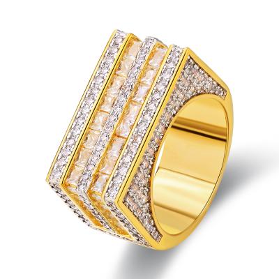 China Fast Delivery KRKC Two Color PVD Plating Princess Cut 5A CZ Zircon Gold Diamond anillos Para hombre de Para for sale