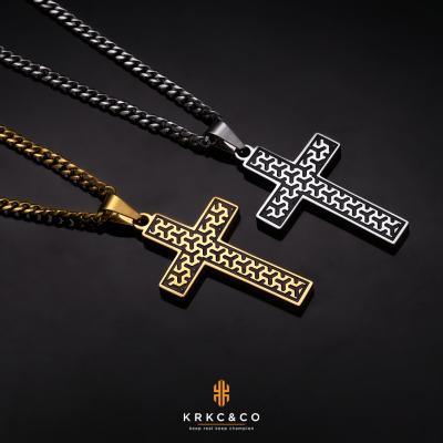 China KRKC Fashion 22inches Non-fading 18k White Gold Plated 316L Stainless Steel Painted Human Shape Cross Necklace Pendant for sale