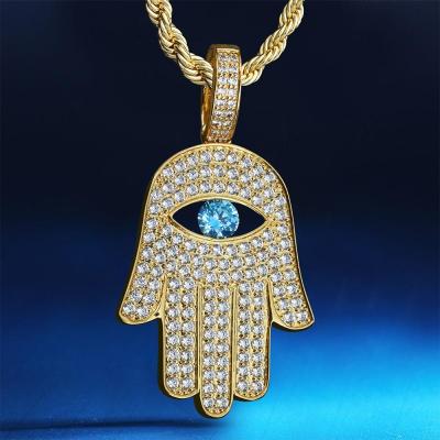 China Hip Hop Jewelry KRKC&CO Hip Hop Jewelry Hamsa Hand Pendant 14K Iced Out Gold Hip Hop Pendant for sale