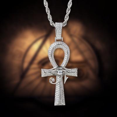 China KRKC&CO TRENDY Hip Hop Jewelry For Men And Women Wholesale Ancient Egyptian Ankh Cross Amulet Eye Of Horus Pendant Iced Out Crusader for sale