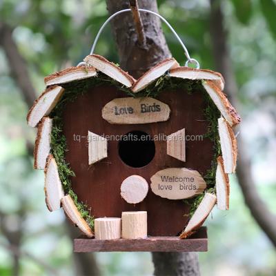 China Viable Wholesale Natural Cheap Natural Wooden Bark Love Bird Cage Outdoor House For Garden for sale