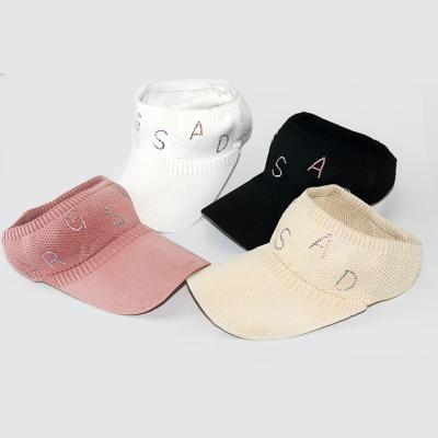 China Fashion Women's Striped Sun Hat Summer Knitted No Crown Hats Rhinestone Letter Hat for sale