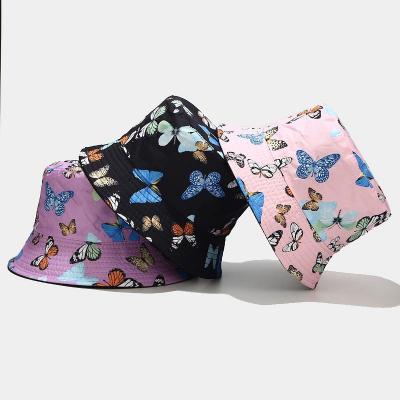 China Other Wholesale Double-Sided Sun Hat Outdoor Sun Protection Bucket Hat Colorful Butterfly Pattern Fisherman Hat for sale