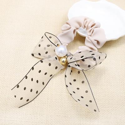 China Other 2022 new fashion lace bowknot hair scrunchies elastic hair rope pearl fabric wholesale in trendy for sale