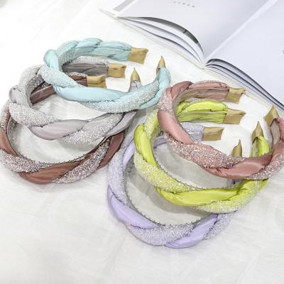 China Other Fashion Hair Accessories Crystal Hair Braid Headband Elastic Silk Hair Bands for sale