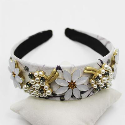 China Others Fashion Temperament Pearl Rhinestone Hair Band Baroque Sunflower Women's Hair Accessories for sale