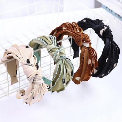 China Other Fine Locked Fabric Headband Pressed Hair Knotted Soft Cute Polka Dot Hairband for sale