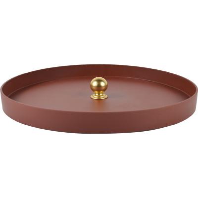 China Factory Outlet Best Quality Sustainable Metal Handle Round Tray Desktop Storage Tray For Cosmetics for sale