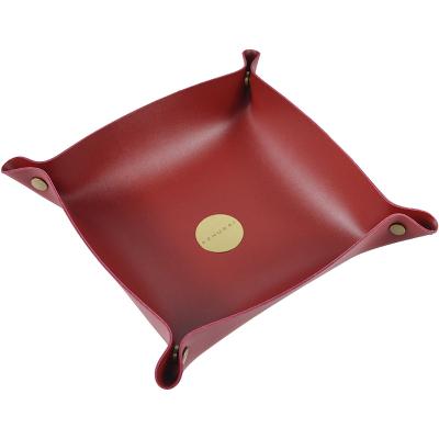 China Square Folding Best Quality Creative Leather Storage Box Sustainable Wholesale Leather Tray Leather Storage Box for sale