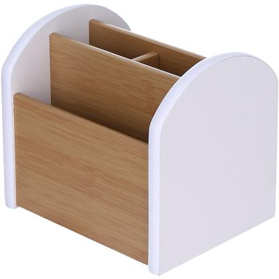 China 2021 Viable Made In China Bamboo Separate Storage Box Creative Desktop Rotating Remote Control Storage Box for sale