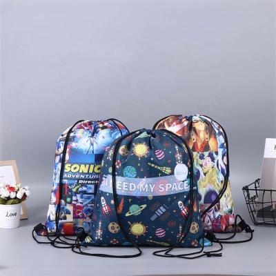 China Eco-friendly Reusable Custom Printed Waterproof 210D Polyester Drawstring Backpack Shopping Drawstring Bags for sale