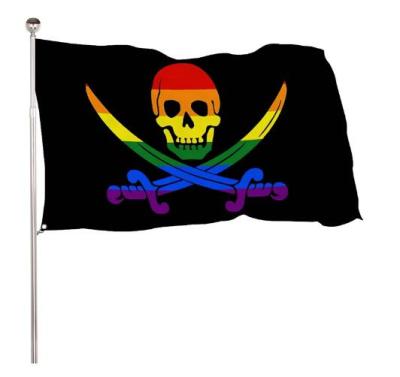 China Advertising Rainbow Pirate Jolly Roger Flags 3x5 Outdoor Display LGBT Banners Customize Yard Decoration Flag for sale