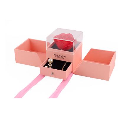 China Velvet Rose Preserved Flowers With Jewelry Box for sale