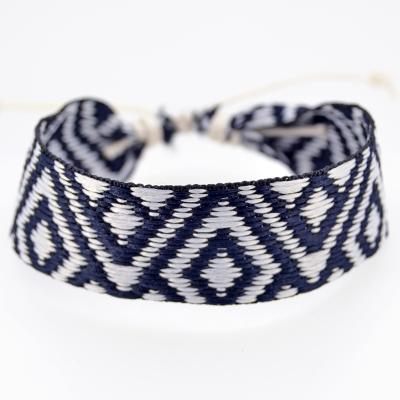 China MZF016 Ethnic Fashion Black And White Argyle Rope Friendship Lovers Ethnic Cuff Bracelets Braided Jewelry Bangle For Women Men for sale