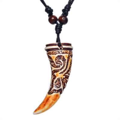 China Necklace FX009 Ethnic Ivory Carving Tribal Style Jewelry Retro Pattern Imitation Yak Bone Necklace Amulet Africa Decorative Pendant for sale