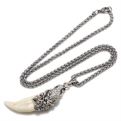 China YX004 Stainless Steel Vintage Fangs Amulet Necklace Tibetan Vintage Tibetan Fangs Amulet Necklace Charm Silver Bone Wolf Tooth Necklace Pendant Choker for sale