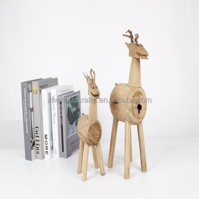 China Deer Traditional Wooden Figure Decorations Reindeer Christmas Decoration Desktop Ornament for sale