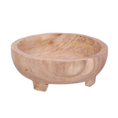 China Sustainable tabletop round unfinished wood bowl footed wooden bowl for multi-purpose use for sale