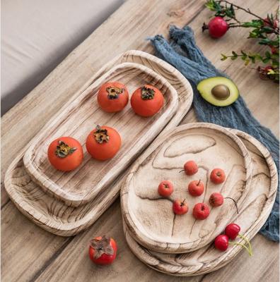 China Handmade Natural Wooden Serving Tray Solid Wooden Fruit Food Tray for sale