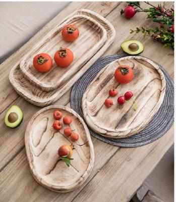 China Handmade Natural Wooden Serving Tray Solid Wooden Fruit Food Tray for sale