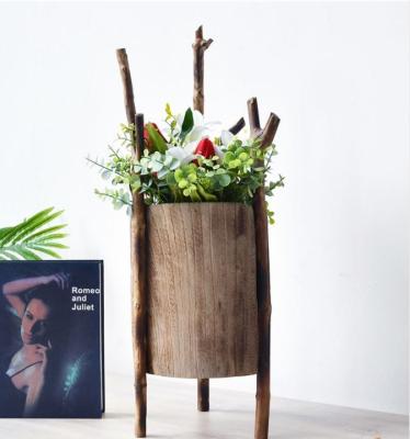 China Rustic Natural Wooden Flower Pot Planter Flower Vase Flower Pots Rustic Rustic Planters for sale