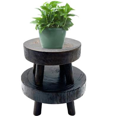 China Rustic Wooden Flower Pot Rack Planter Stand Wooden Stool Mini Pedestal Mini Riser for sale