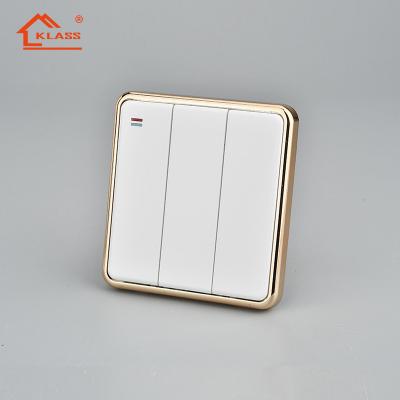 China Flame Retardant White Frame 3 Way Gold Color PC Wall Switch And Socket Saudi Arabia Saudi Arabia Electrical Switches For Hotel for sale