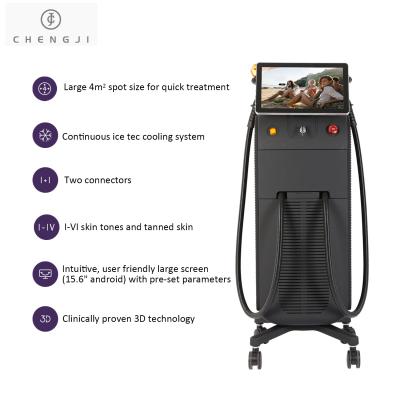 China Diode Laser Hair Removal Machine 755 808 1064nm Three Wavelength Two Handpiece Laser Hair Removal Permanent Hair Removal Machine for sale