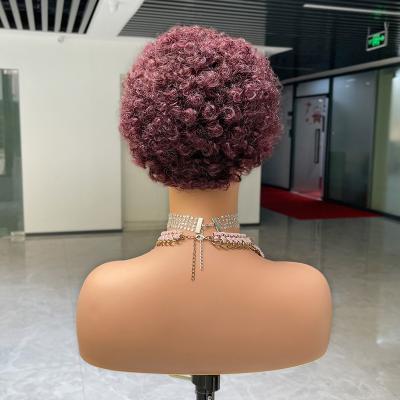 China Tangle Free And Cuticle Shedding Hot Selling Short Lead 99j Raw Indian Virgin Indian Virgin Burgundy Pixie Aligned Hair Lace Front Wigs for sale