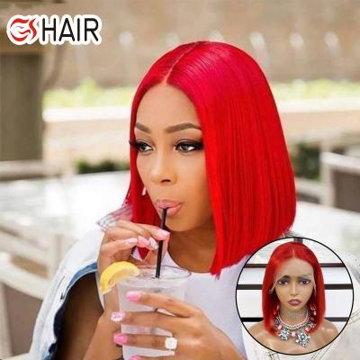 China Tangle Free And Shed Free Wholesale 150% Density Lead Red Colored Short Wig Pre Plucked Brazilian Mink Lace Front Lead Wigs Hair Vendor With Bangs for sale